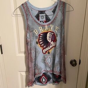 Double D Ranch Brave Graphic Tank Top - Light Blue and Red